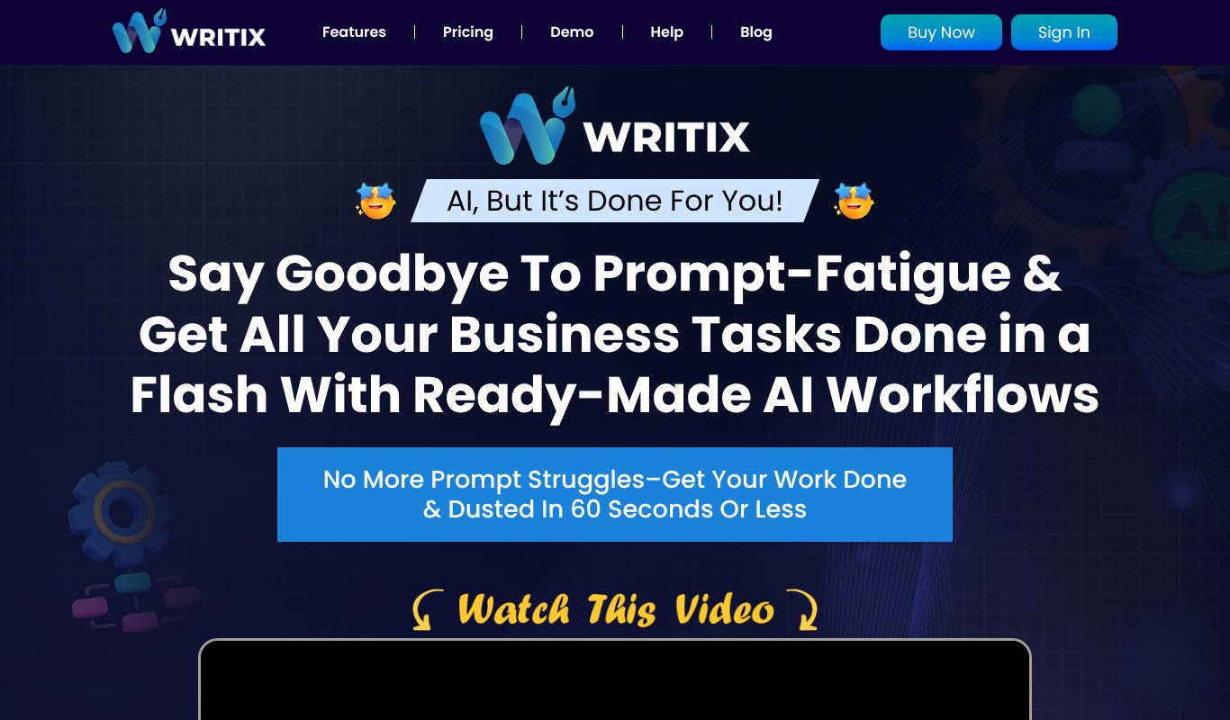 Writix homepage: say goodbye to prompt fatigue with ready-made AI workflows